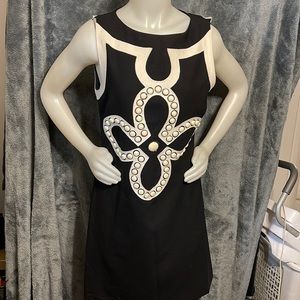 Blue and white trim midi dress